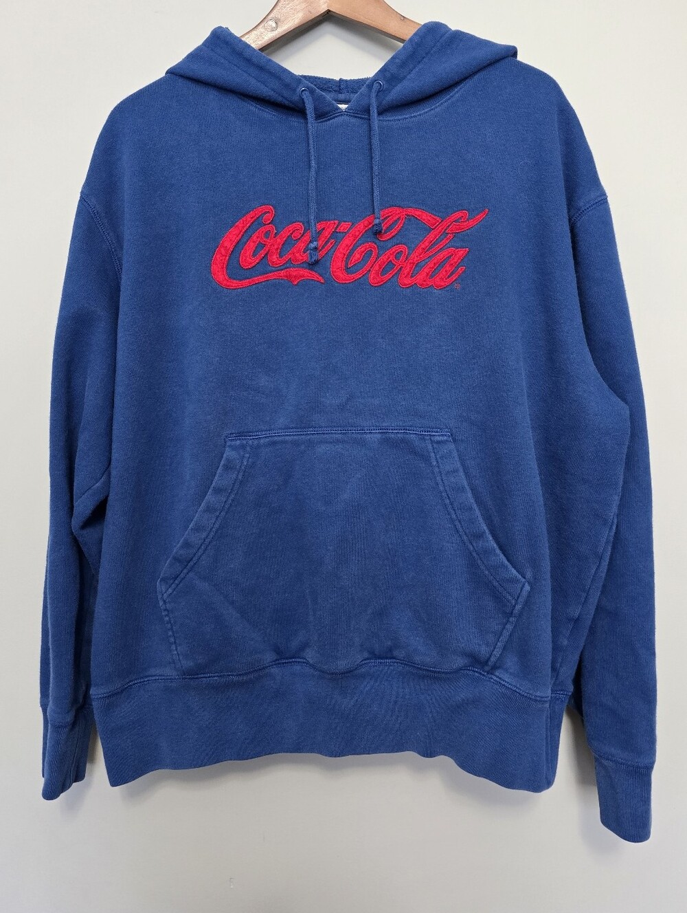 Coca Cola Men's Blue Logo Hoodie Size Large